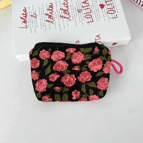 Mini Corduroy Cosmetic Pouch Solid Color with Contrast Zipper Portable Lipstick Makeup Bag Coin Purse for Women