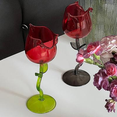 1Pc French Table Decoration Wine Glass Rose Shape Valentine's Day Goblet Barware Romantic