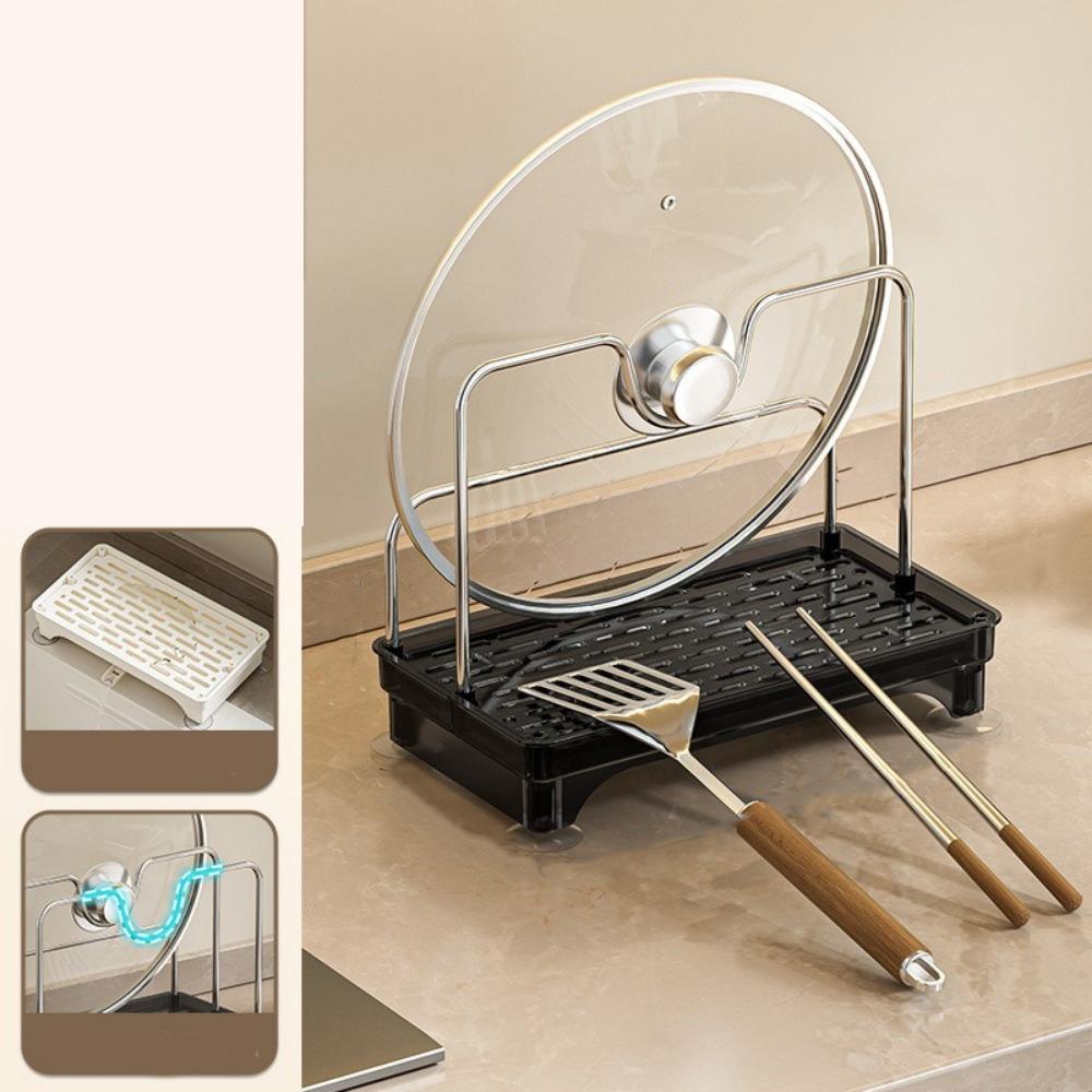 Stainless Steel Pot Lid Rack Stable Sponge Holder Pot Lid Holder Pot Lid Organizer Kitchen Black 2 Bars