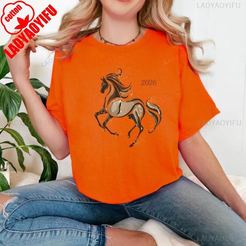 Chinese Horoscope Shirt for Horse Sign Equestrian Lovers 2026 Year of The Horse Lunar New Year Zodiac Tee Lucky Gift Tees
