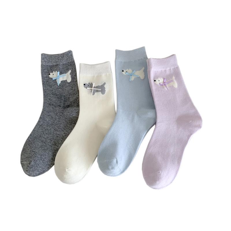 Spring and Summer Lightweight West Highland Terrier Socks, Cute Children's Mid-calf Socks, with Bows, Sweat-absorbing and Breathable Cotton Socks