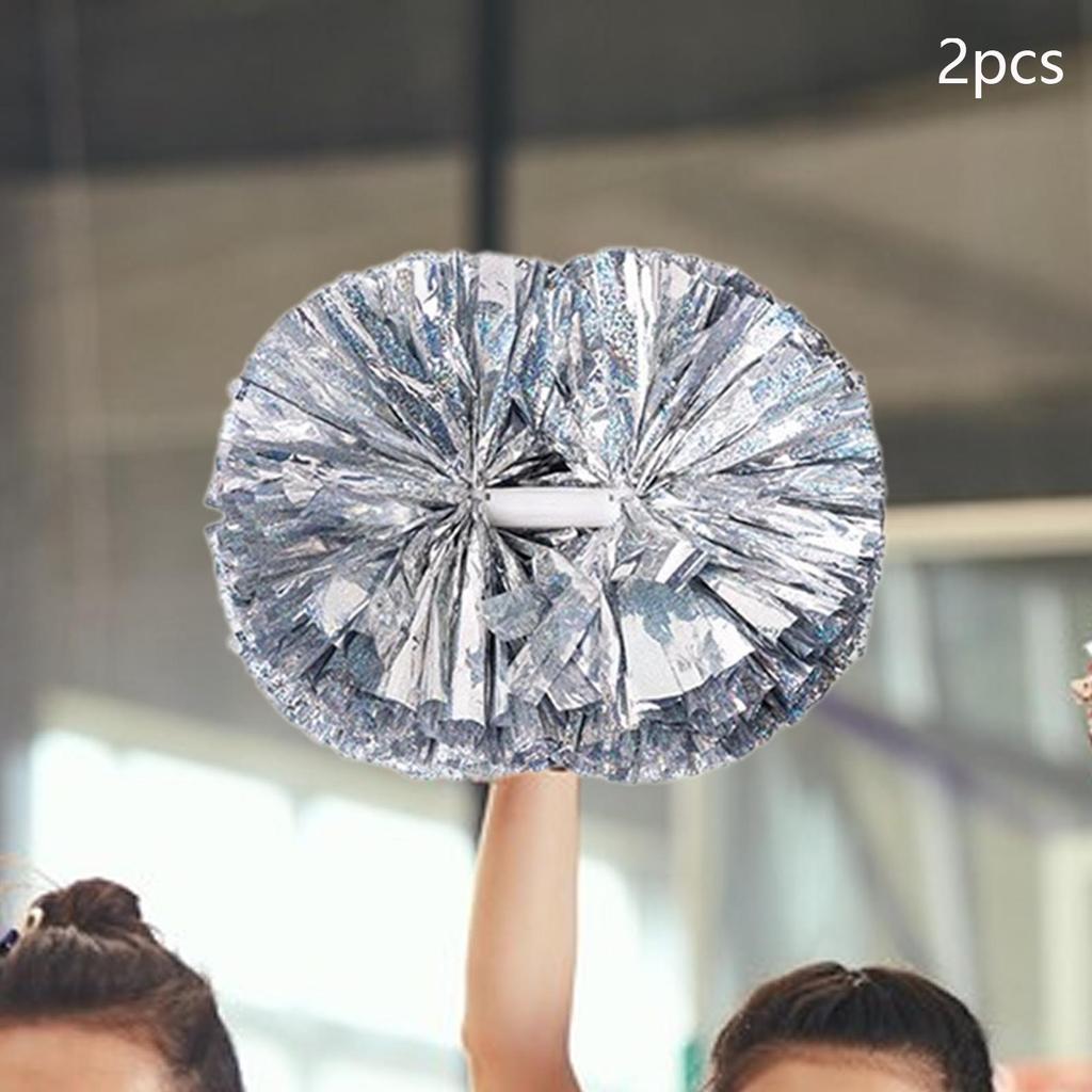 Cheerleading Pom Poms with Handle - 6 Inch Metallic Laser Cheer Flower Ball for Cheerleaders Performance,