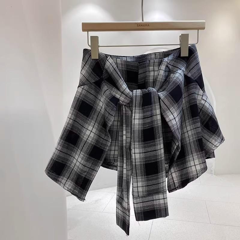Hong Kong Style Sweet & Spicy High-Waisted Plaid Skorts - Women's Summer 2026 Slim Fit