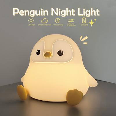 Novelty Penguin Night Light for Kids Rechargeable Timing Silicone Sleeping Nightlight Touch Beside Lamp for Nursery Room
