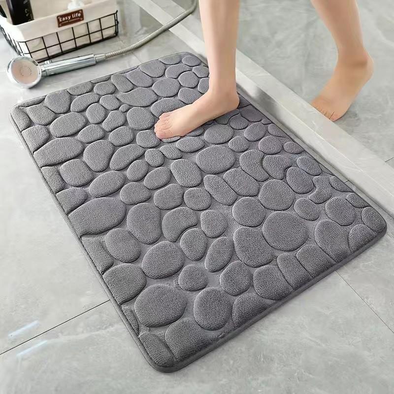 Pebble Pattern Non-Slip Bathroom Mat: Water-Absorbent, Simple Style, Door and Floor Use