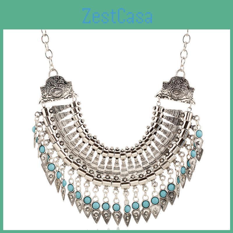 Style Ethnic Simulation Gemstone Decoration Tassel Design Women Necklace