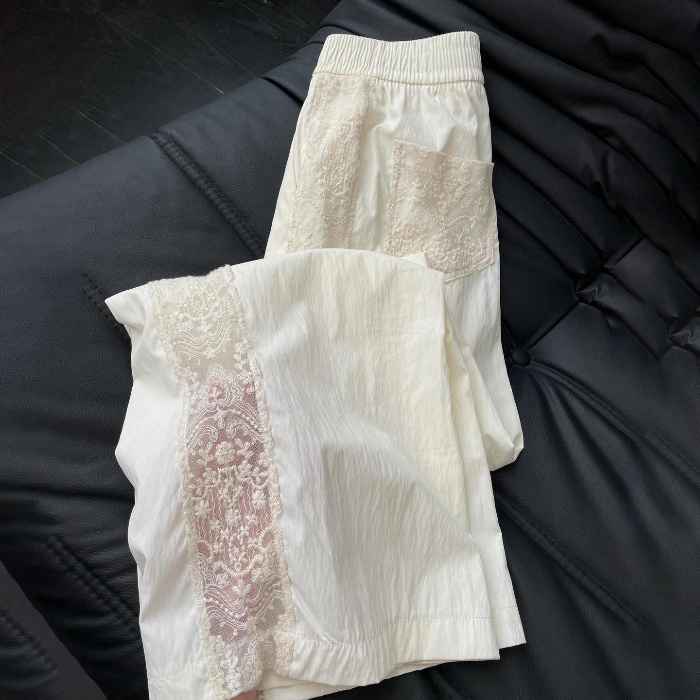 

Кружевные брюки-палаццо для женщин - Летние тонкие с высокой посадкой повседневные в китайском стиле белые охлаждающие брюки из ледяного шелка 2XL