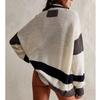 Loose Knitted Cardigan Sweater Women Casual Pocket Color Block Jacket