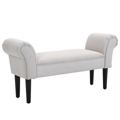 Small Bench, Upholstered Window Seat with Arms and Wooden Legs, Modern Shoe Bench for Entryway, Living Room, Bedroom, Greyish White