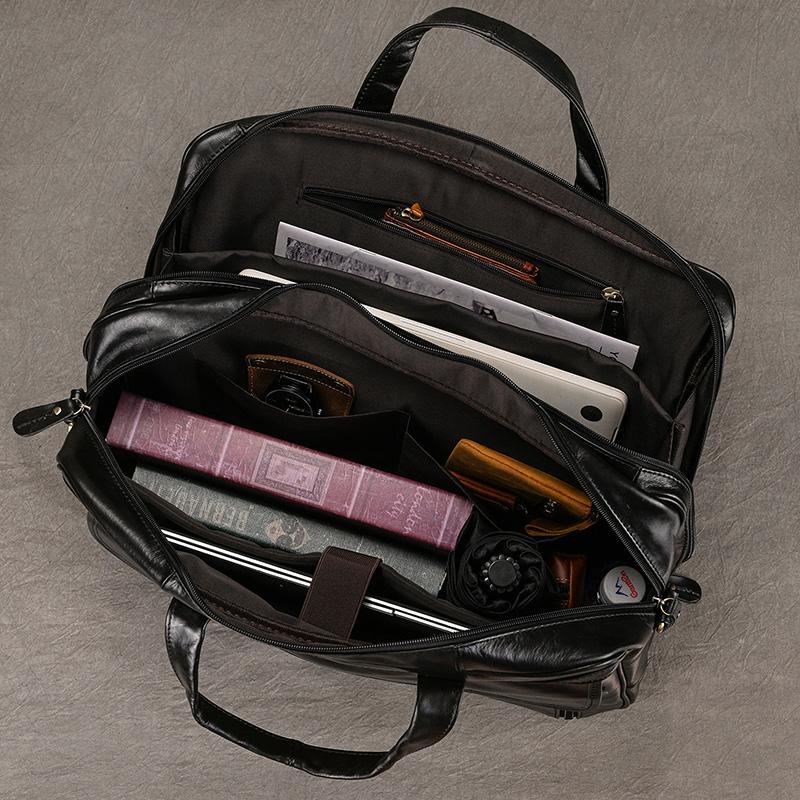 17" Black Mens Genuine Leather Shoulder Bag Messenger Bag Travel Laptop Bag Men Male Document Business Bag Leather Briefcase Bag
