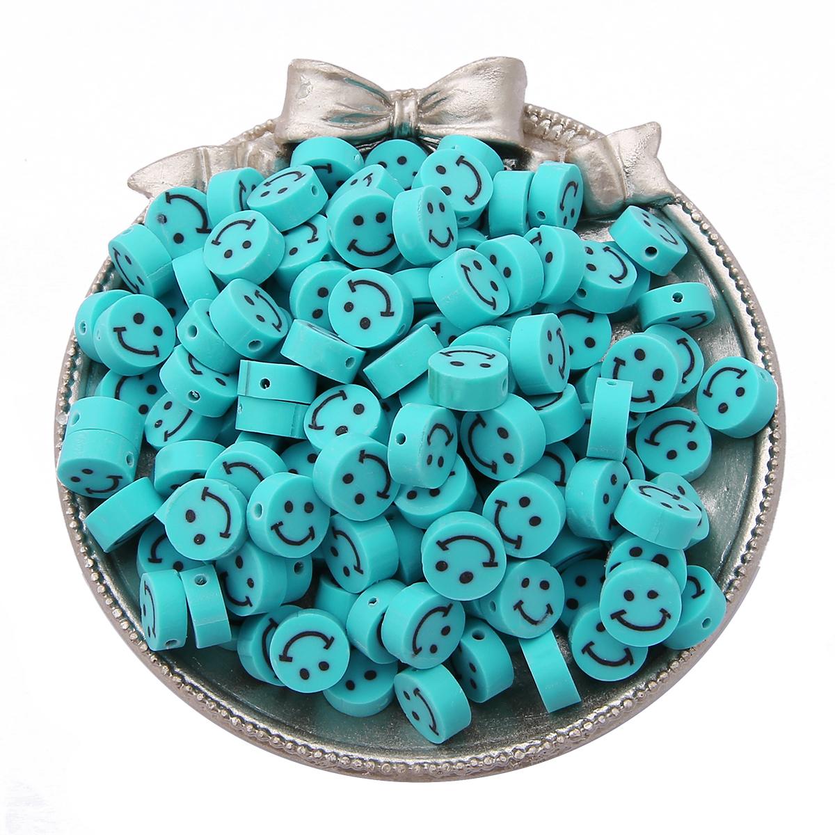 

30 шт., глиняные бусины с улыбкой, полимерные круглые бусины ручной работы для изготовления ювелирных изделий своими руками, ожерелье, браслет, поиск бирюзовый