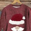 Women Sweatshirt 3D Santa Hat Printing Round Neck Loose Thick Pulliver Knitted New Year Winter Top Keep Warm Outdoor School Work Sweatshirt