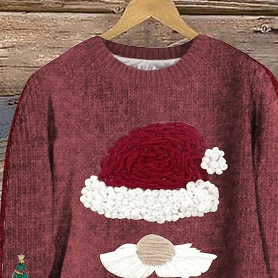 Women Sweatshirt 3D Santa Hat Printing Round Neck Loose Thick Pulliver Knitted New Year Winter Top Keep Warm Outdoor School Work Sweatshirt