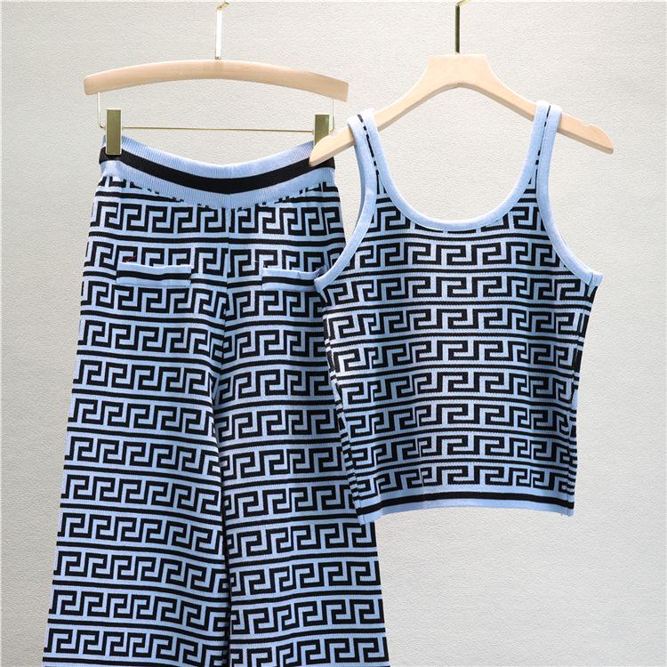 Women's Autumn/Winter Jacquard Knit Cardigan, Vest, and Wide-Leg Pants Set