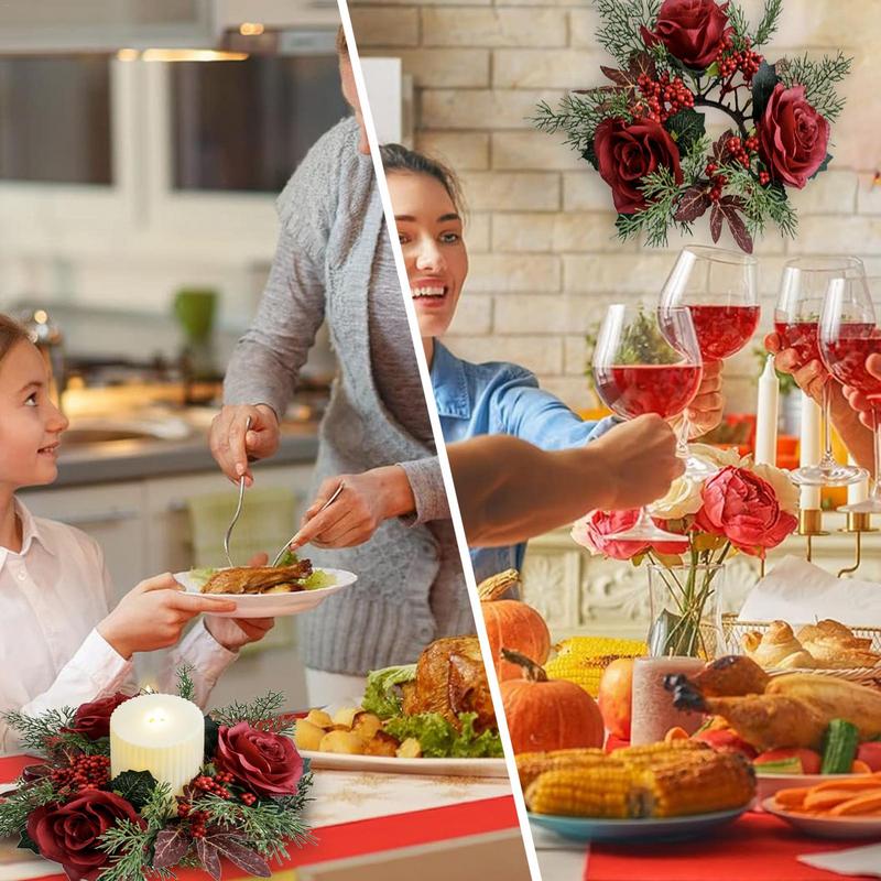 Sztuczne Kwiaty Pierścienie na Świece Sztuczne Wianki Kwiatowe Pierścienie na Świece Wieniec Kwiatowy Wieniec Świecznik Sztuczna Mała Świeca