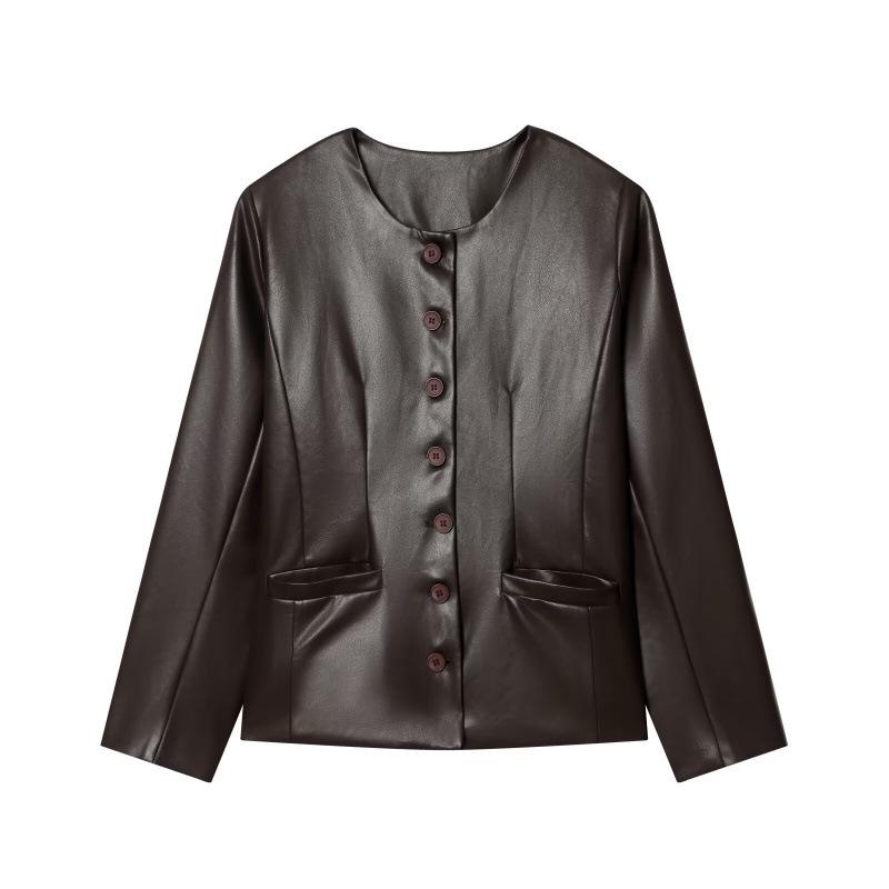 Winter 2025 European Style Versatile Leather Button-Up Jacket Medium