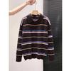 British college style contrasting striped knitted long-sleeved women's autumn and winter retro button-up olo shirt lapel bottoming top