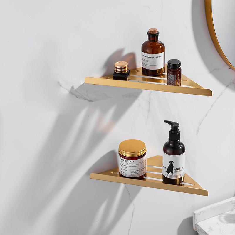 Brushed Gold Wall-Mounted Triangle Shape Dual Tier Shower Corner Shelf золотой