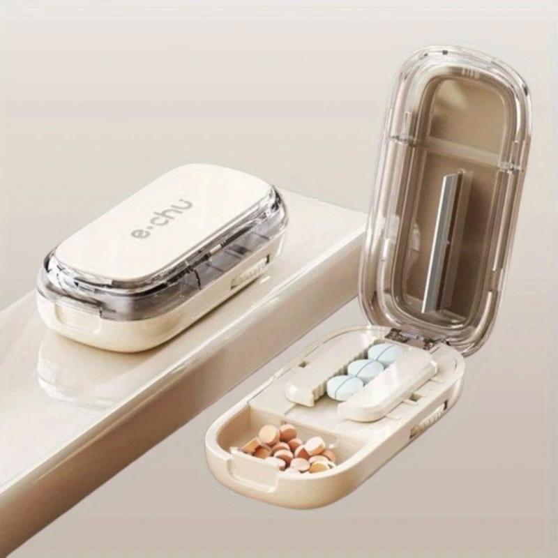 

Portable 2-in-1 & 4-in-1 Pill Cutter with Storage Box – Reusable Medicine Container with Accurate Pill Alignment