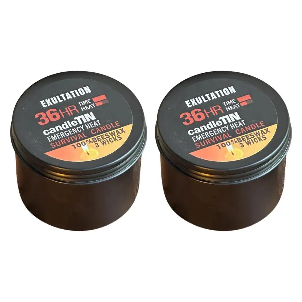 

2PCS Emergency Candle 36 Hour 3 Wick Long Lasting Beeswax Survival Candle With Aroma For Home Camping Fishing U9W7