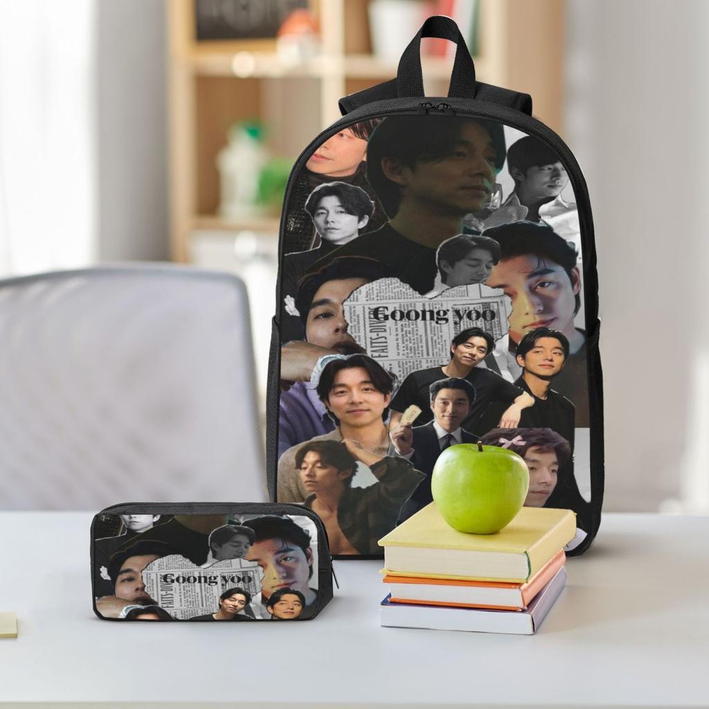 3 Stück Gong Yoo Schauspieler Merch Rucksack-Set für Kinder Federmäppchen Schulranzen-Sets mit Brotdose Für Schulkinder Tagesrucksack