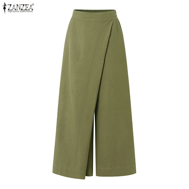 ZANZEA Dámské ležérní culotte kalhoty s elastickým pasem, jednobarevné, volné, široké nohavice, zkrácené