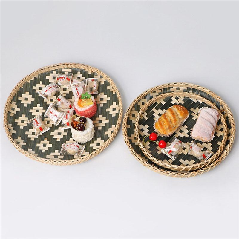 3PCS Colorful Dustpan New Years Eve Decorations Home Decor Food Plate Japanese-Style Bamboo Weaving