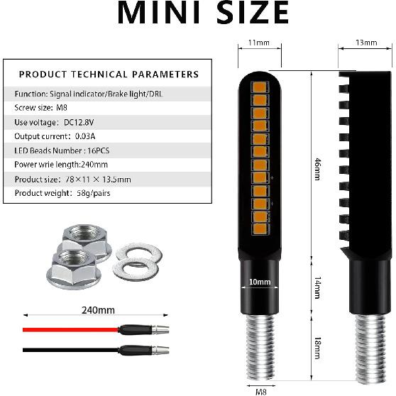 2PCS Flowing LED Motorcycle Turn Signal Lights, Aluminum Alloy 12V Super Bright Motorbike Front Rear Blinkers Indicators Fit For Harley Honda KTM