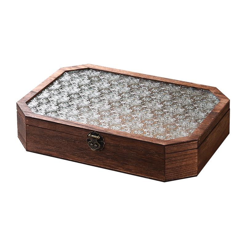 Jewelry Organizer with Wooden Base & Glass Lid - Dustproof Display for Earrings, Bracelets & Ornaments