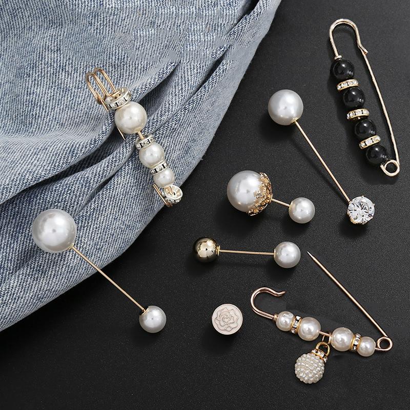 3 /6 Pcs 'S Clothing Pin Brooch Set Pearl Rhinestone Brooches Lapel For Women Pin Tightening Waist Pin Diy AccessoriesWedding Jewelry