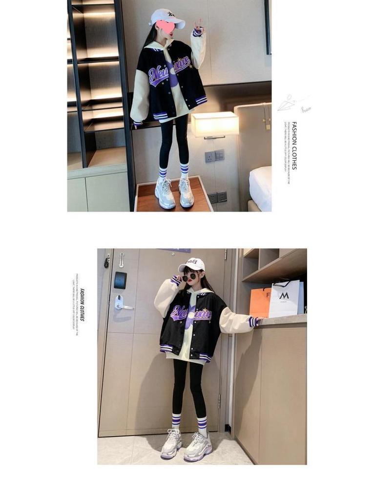 Koreanischer Stil Influencer Baby Mädchen Strickjacke: 2024 Frühling/Herbst Modische Letter Color Block Jacke