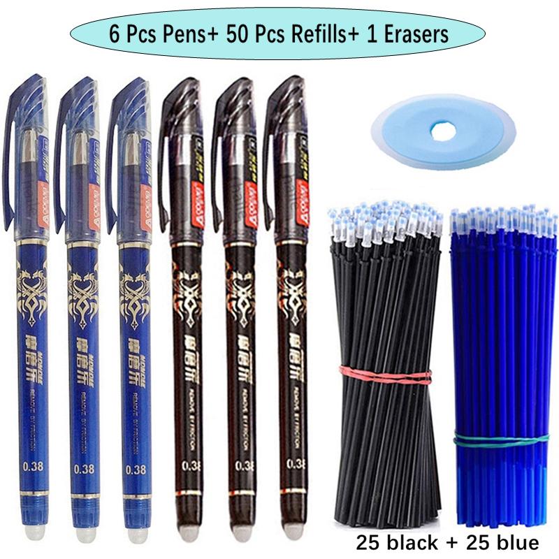 57 bucăți/set pixuri cu gel ștergebile, negru, albastru, tijă de reumplere, pix cu bilă de 0,5 mm, mâner lavabil, rechizite de scris pentru școală, papetărie