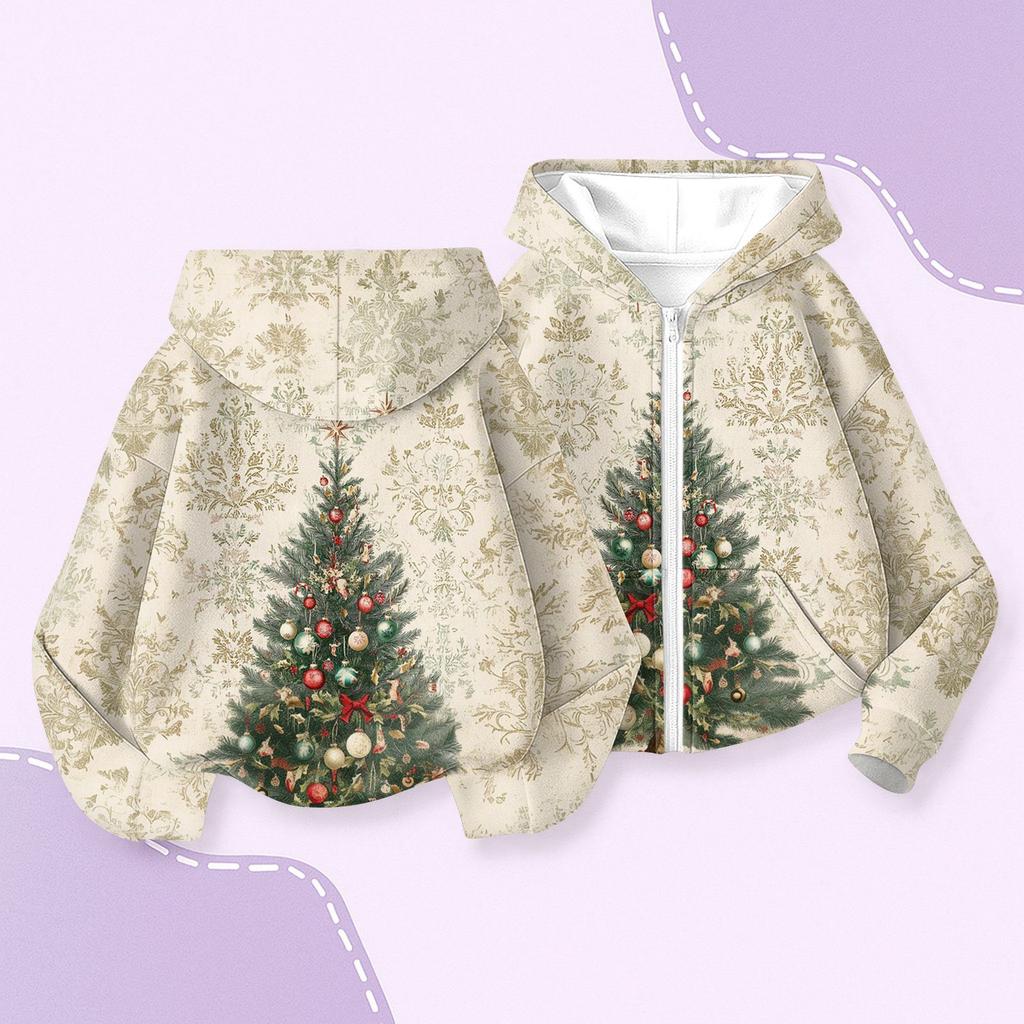 Children's Fashion Christmas Printed Long Sleeved Hooded Sweatshirt, Girls' Hoodie Jacket
