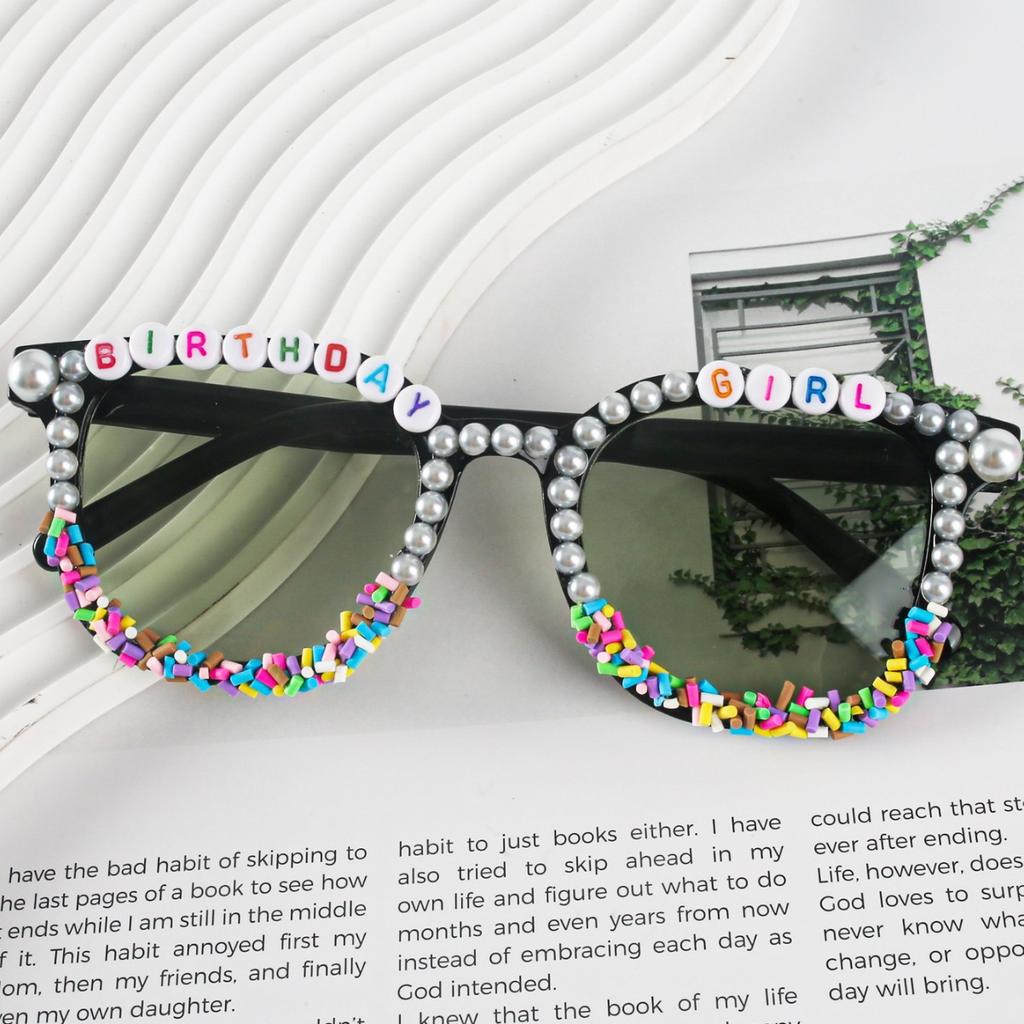 Square Pearl Sunglasses, Men'S And Women'S Personalized Diy Handmade Pearl English Alphabet Party Sunglasses