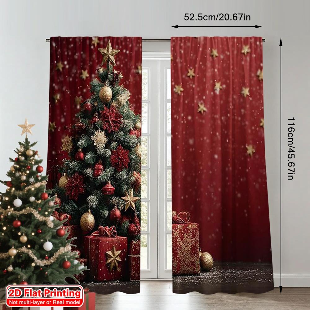 2pcs 2D flat printing Merry Christmas Window Curtains merry christmas1 100% Polyester Without Electricity Spring Use for