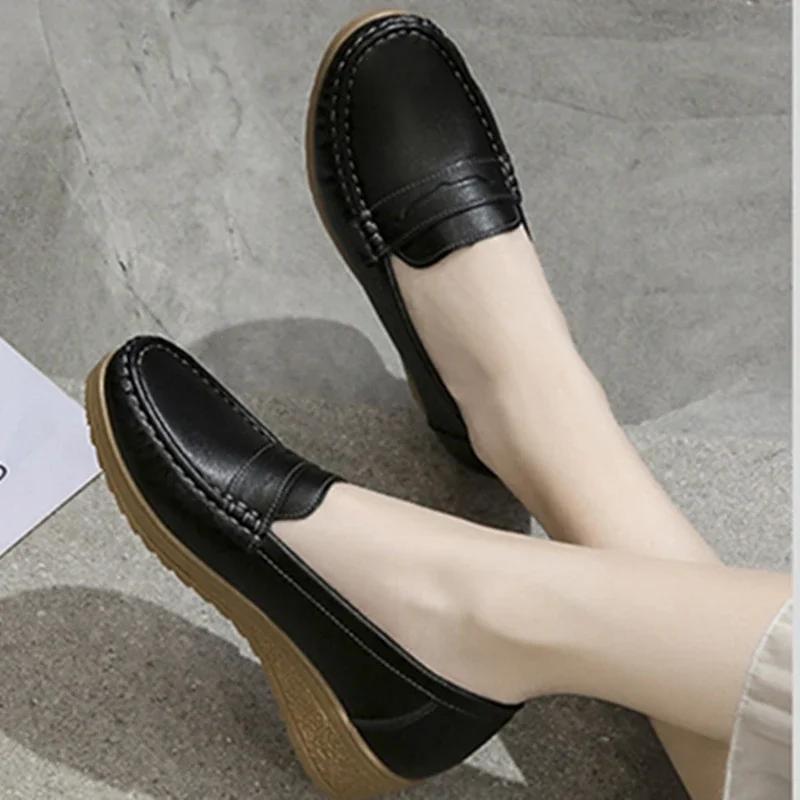 Flat Wedge Heel Breathable Non-slip Shoes Spring and Summer New Korean Style Round Toe Casual Bean Shoes for Women