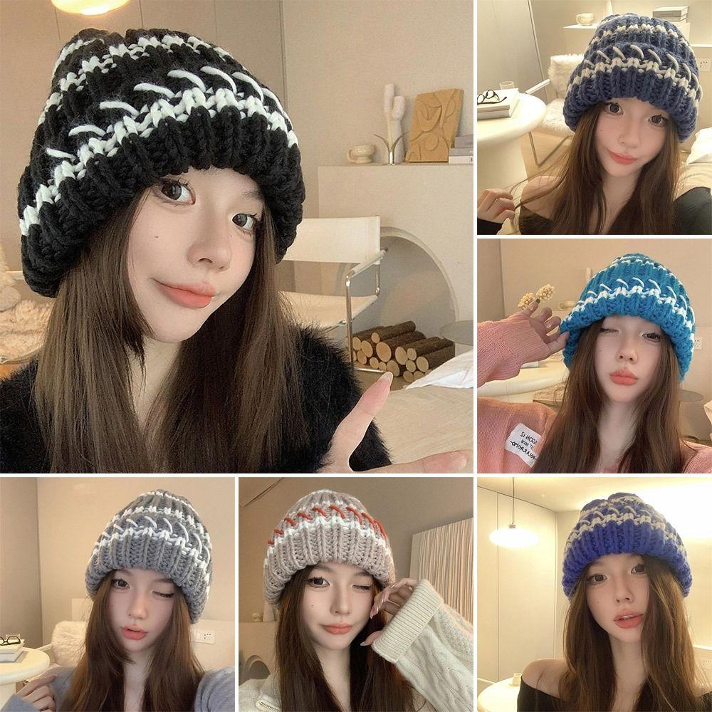 

Thickened Beanie Cap Elastic Ear Protector Cap Fashion Knitted Hat Winter