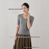 Elegant Women's 100-Count Knit Top: Short Sleeve, Round Neck, Solid Color, Slim Fit, Spring Wool Sweater.