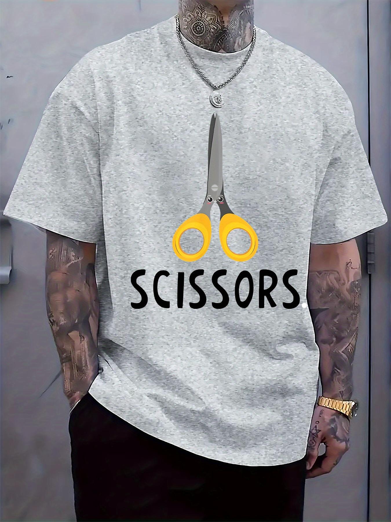 

Casual Scissors Graphic Print T-shirt - Summer Style Round Neck Short Sleeve Tee L