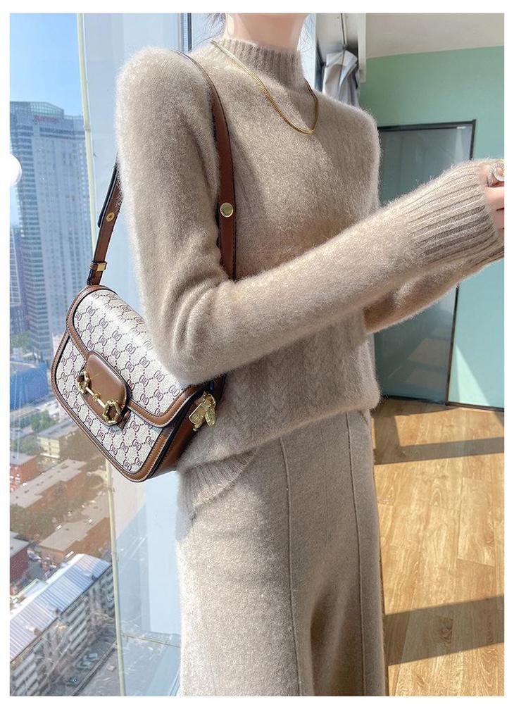 Women's 100% Pure Wool Thick High-Neck Cable Knit Sweater