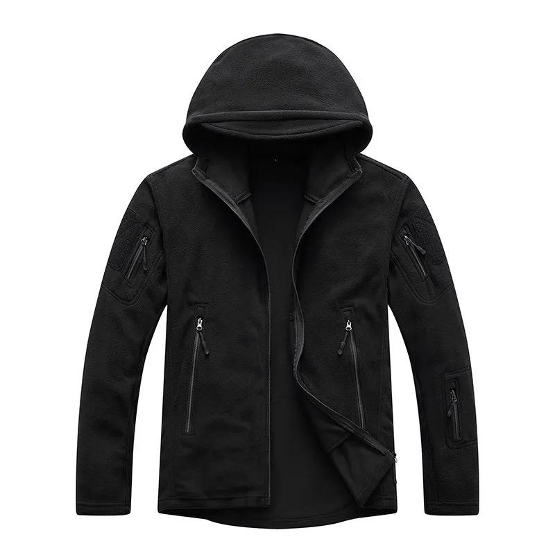 

WTEMPO Мужская уличная теплая куртка с капюшоном в стиле милитари с тактической флисовой теплой верхней одеждой и капюшоном для пеших прогулок S чёрный