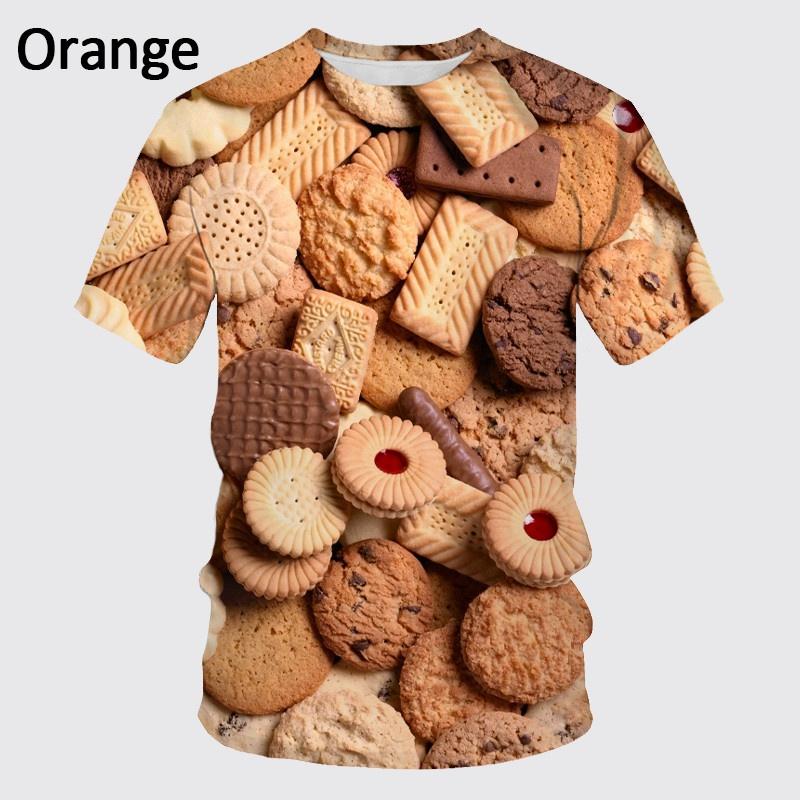 HerSight Grappig Voedsel T-shirt 3D Print Mannen Koekje Macaron Wafel Casual Cool Mode Casual Korte Mouw Ronde Hals T-shirt 2XL
