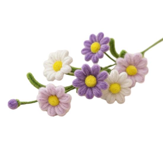 Handmade Pipe Cleaner Flower with Leaves 6 Head Finished Preserved Fake Flower Plush Twist Stick Floral Decoration Wedding Anniversary Mother's