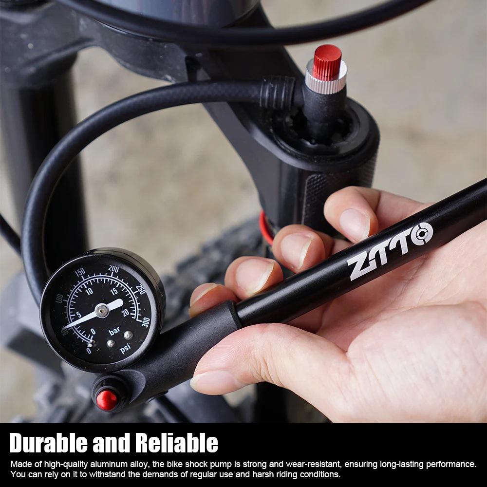 ZTTO Bike Shock Pump with Gauge 300PSI High Pressure Air Pump Schrader Valve for Front Fork & Rear