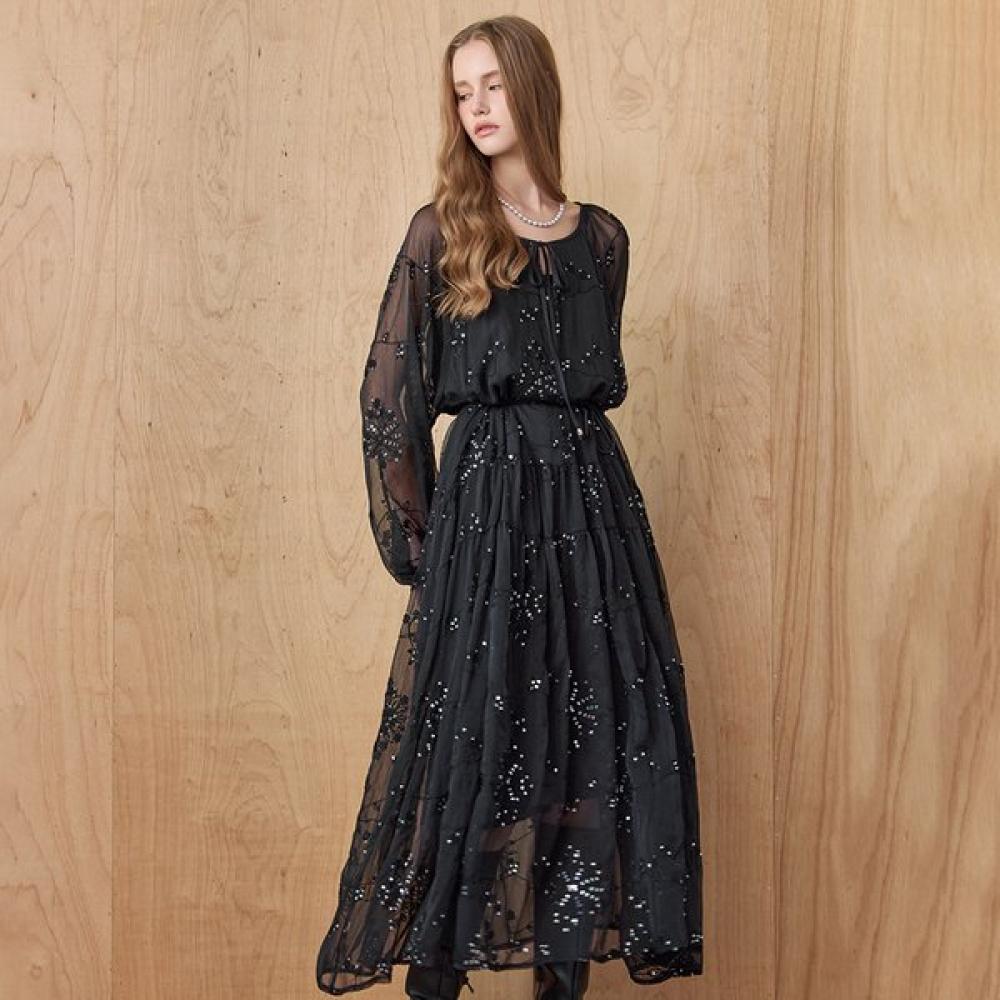 

Maxza Opal Sequin Flower Embroidery Chiffon Long Dress Ze12qp001nh blacks/FREE