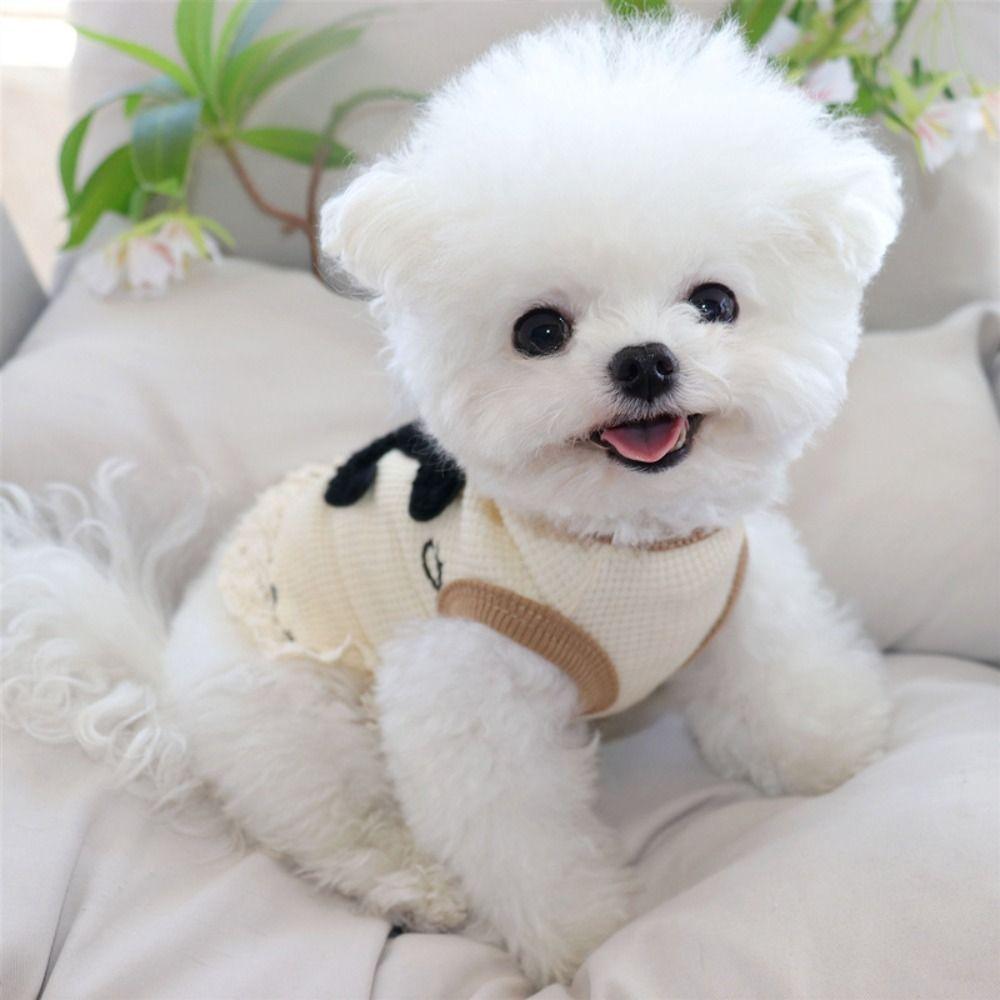 Lace-edged Pet Short Sleeve Cat Pattern Cat Hoodie Dog Sleeveless Vest Dogs Pullover  Daily Use