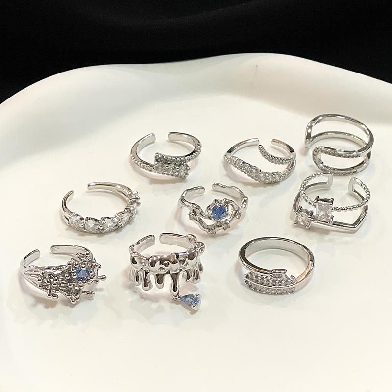Simple Full Diamond Zir*****Pen Ring Irregular Fold Light Luxury High-End Sense Niche Design Sense Ring Woman