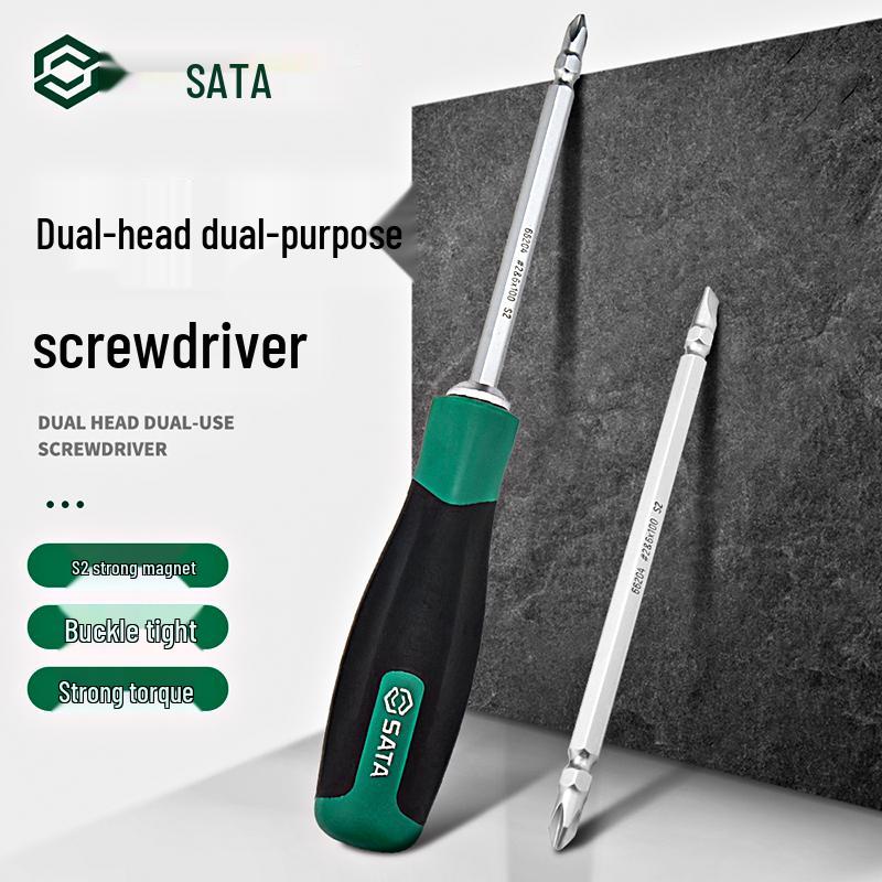 SATA Double-Ended Short Screwdriver: Magnetic, Strong S2 Steel, Flathead & Phillips.