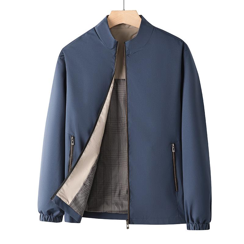 Herren Stehkragenjacke für mittleres und höheres Alter, Herren Frühling und Herbst Stehkragen einfarbig Business Casual lockere Jacke