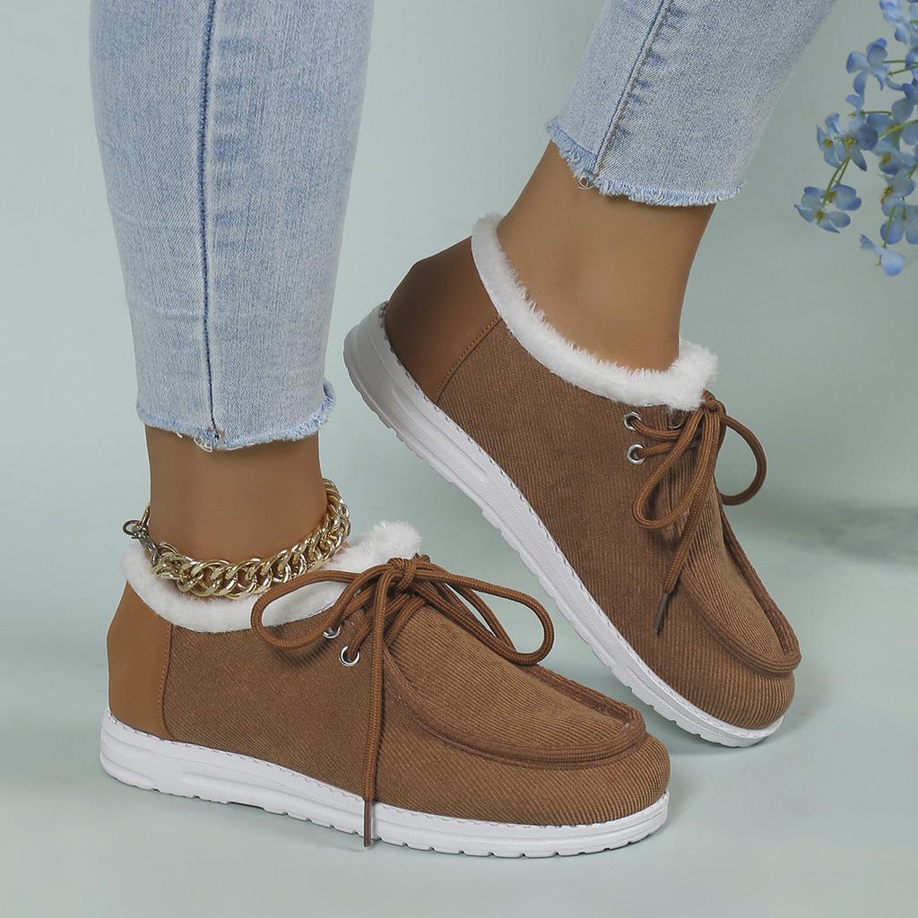 Plus Size Women's Shoes Autumn and Winter New Low Cut Round Head Cotton-Padded Shoes with Velvet Lace-up Cotton Boots